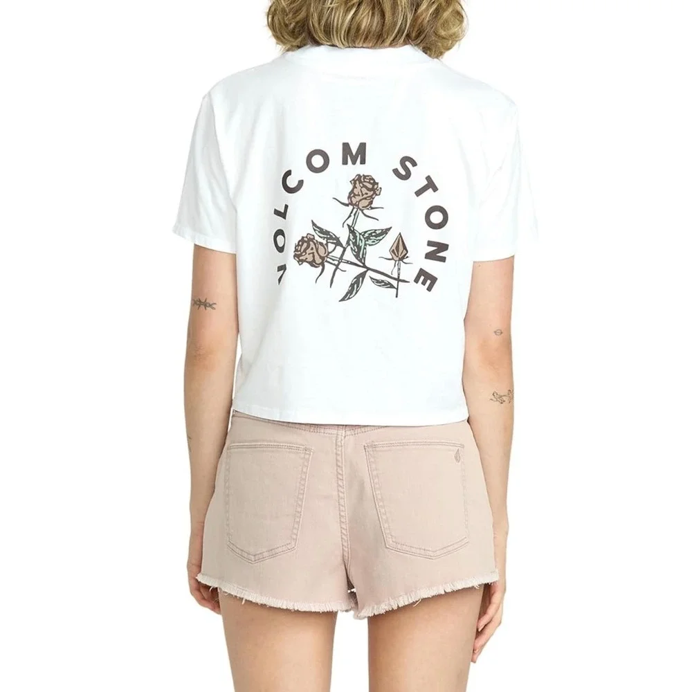 NWT Volcom 1991 Stoned Denim Shorts Womens High Rise Baggy Frayed Hem Mauve 31